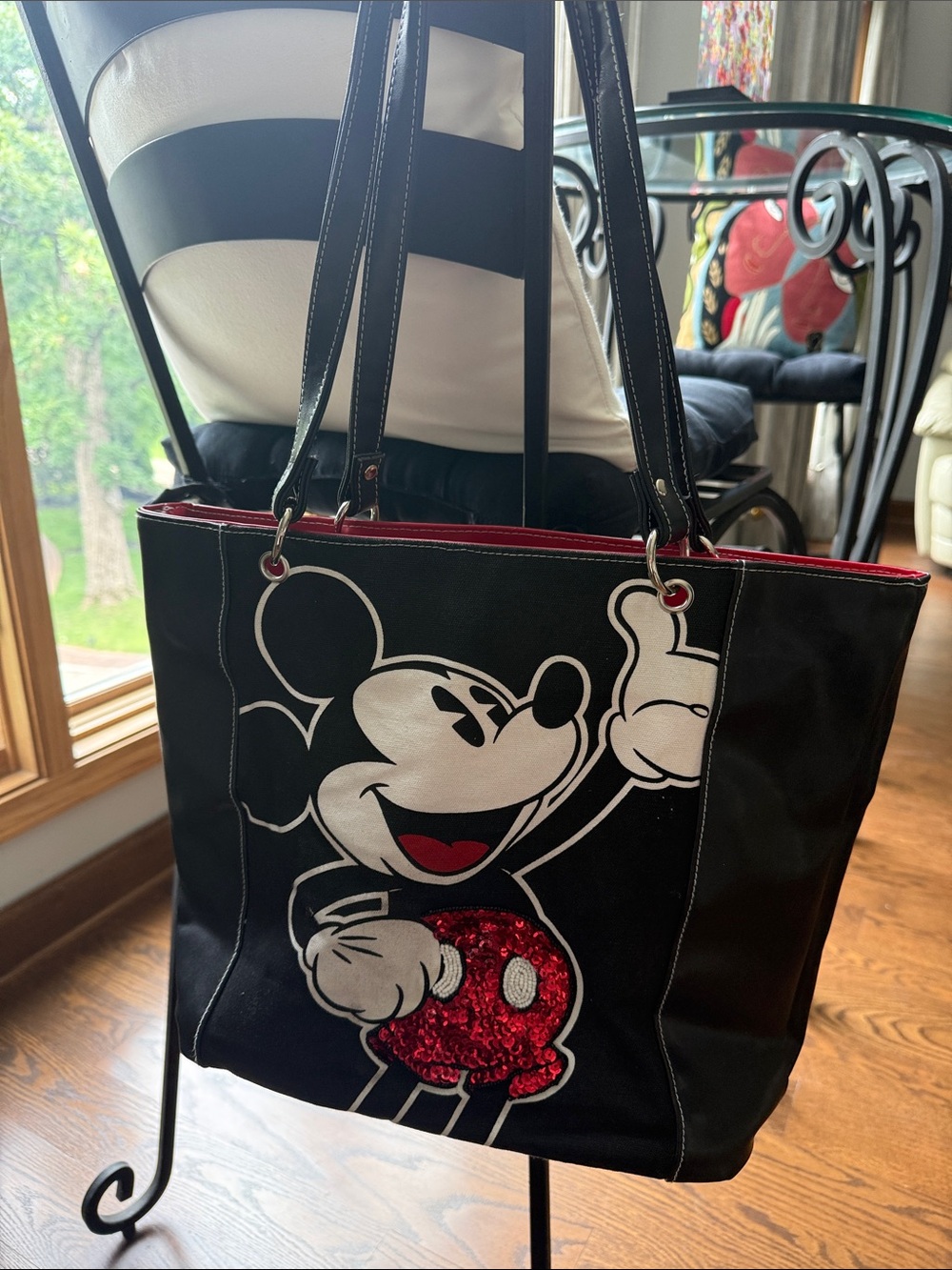 Disney Black Tote with Red Sequin Mickey Accent and White Outline